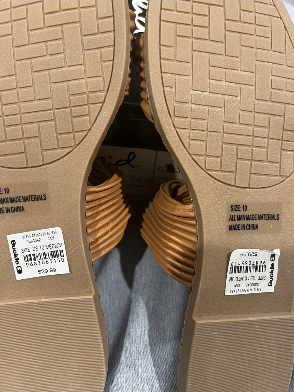 Brand New Women’s Tan Strappy Slide Sandals with Stud Trim Qupid From Buckle